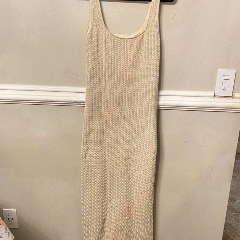 Found Women's Cream and White Dress